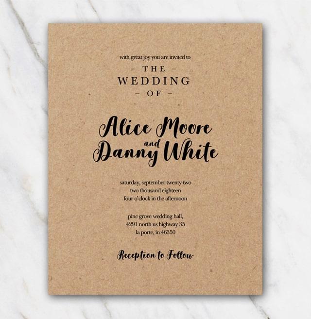 Black kraft paper wedding invitation template