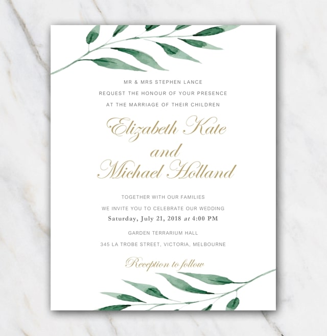 Olive branch wedding invitation template