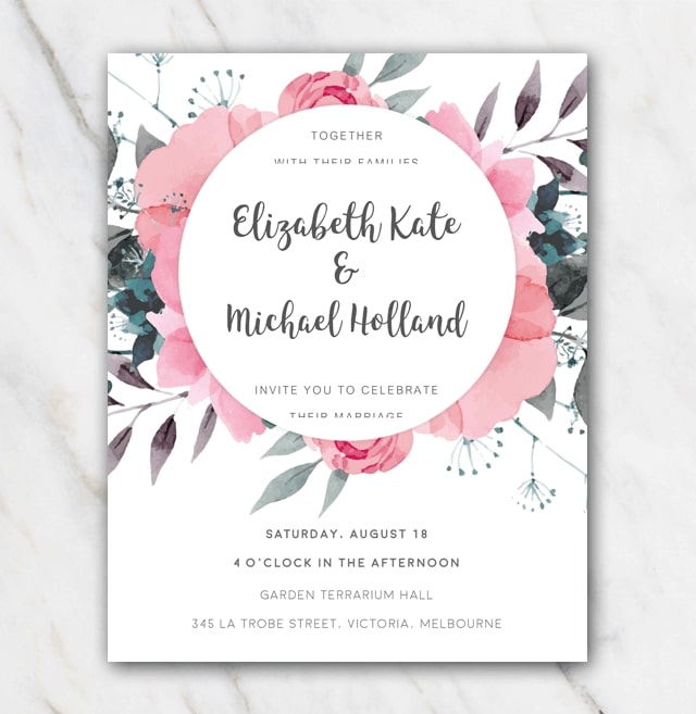 Pink floral wedding invitation template