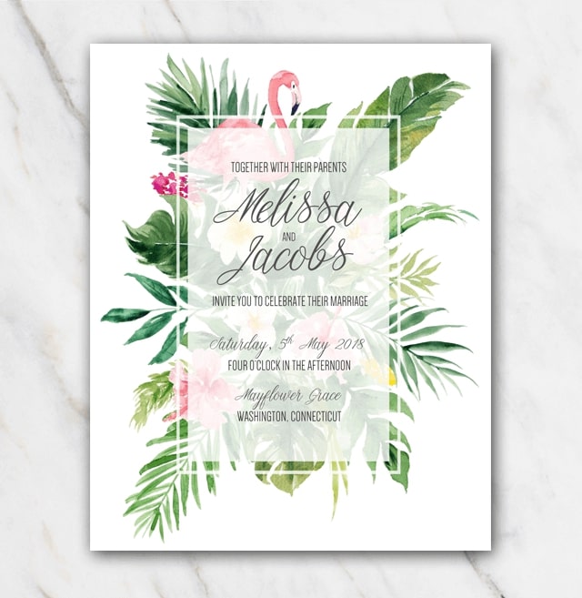 Tropical flamingo wedding invitation template